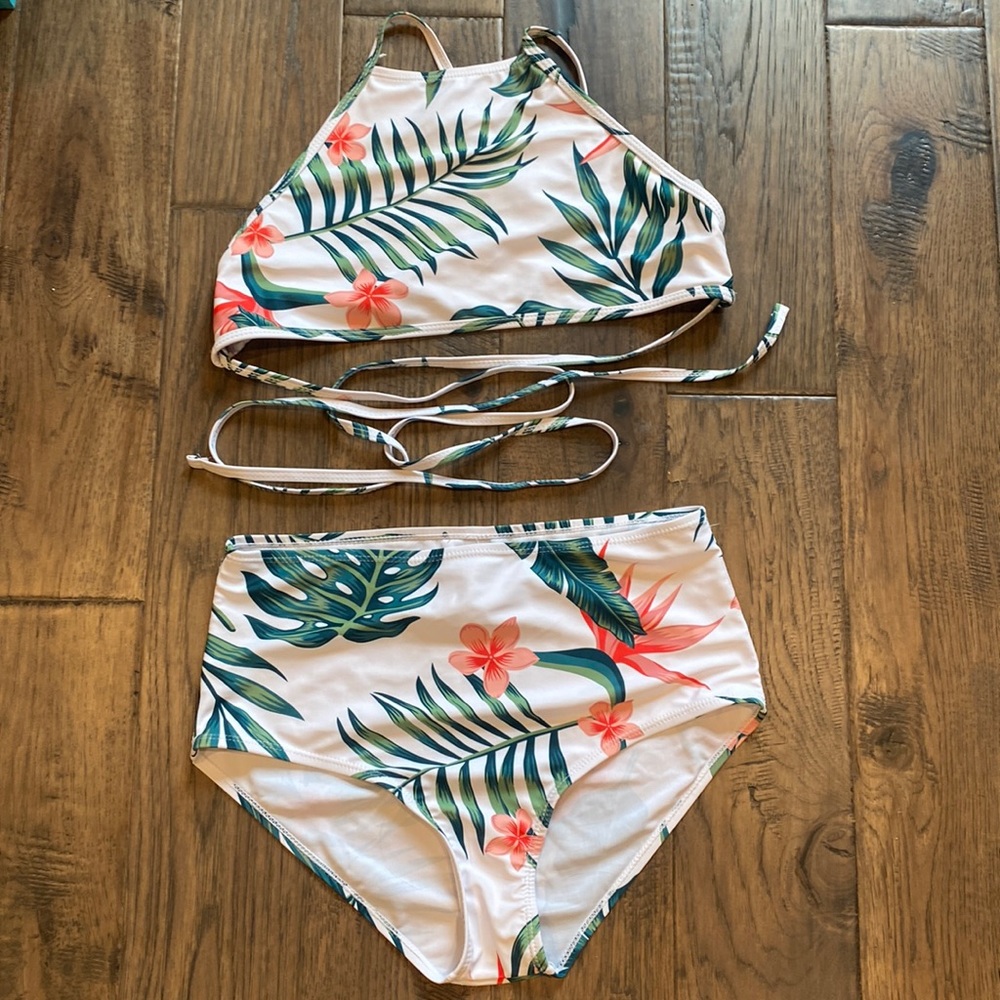 Tropical print, Lace bikini, size large bikini set
